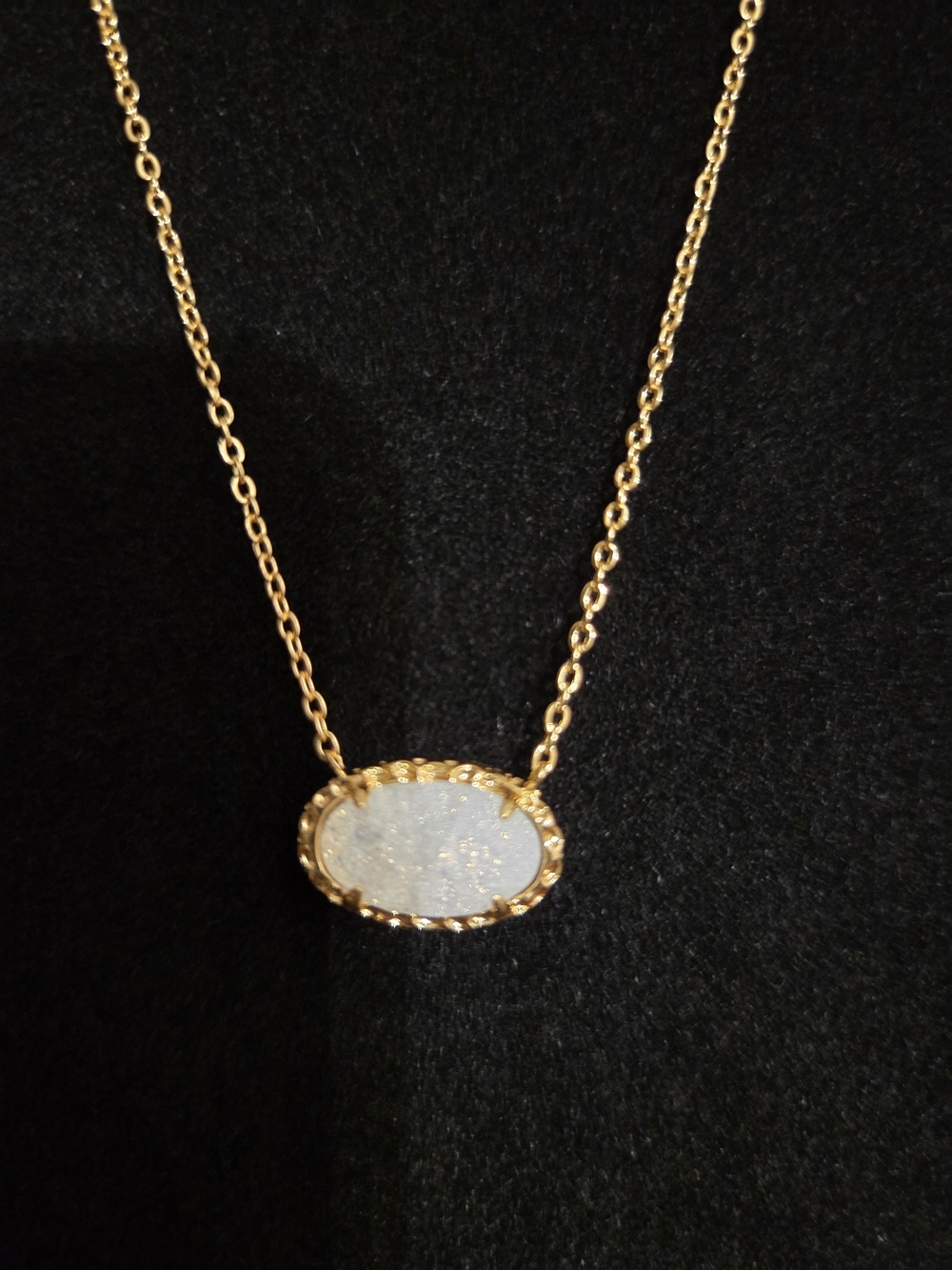 Gold Chain Necklace with White Druzy Oval Pendant